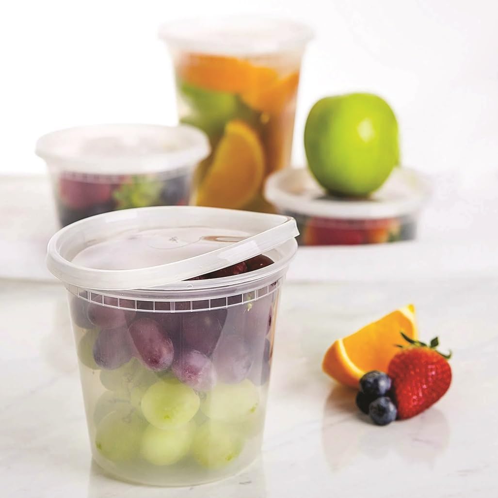 Healthy Packers Plastic Food Storage Containers with Lids - Restaurant Deli Cups / Great for Slime Party Supplies Meal Prep and Portion Control - Leak